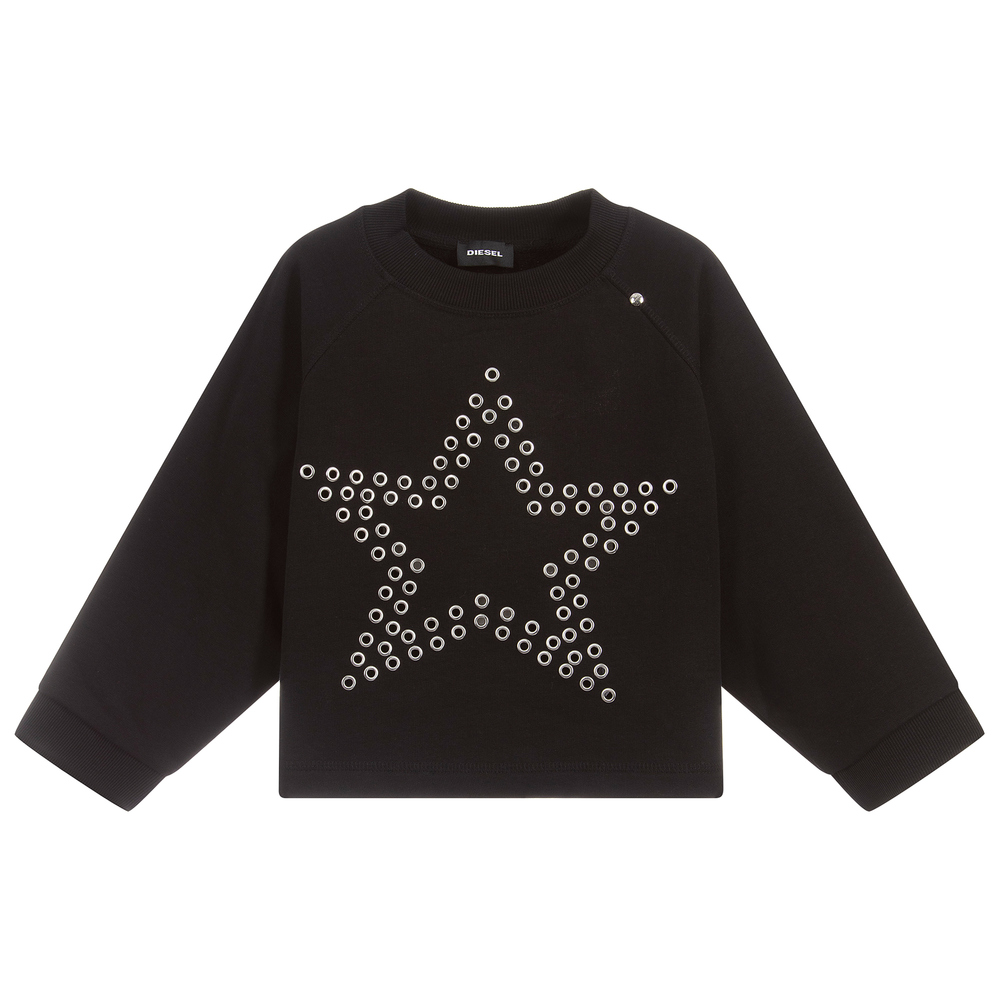 Diesel - Girls Black Cotton Sweatshirt | Childrensalon