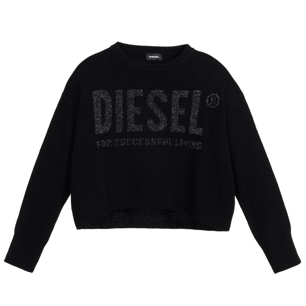 Diesel - Girls Black Wool Sweater | Childrensalon