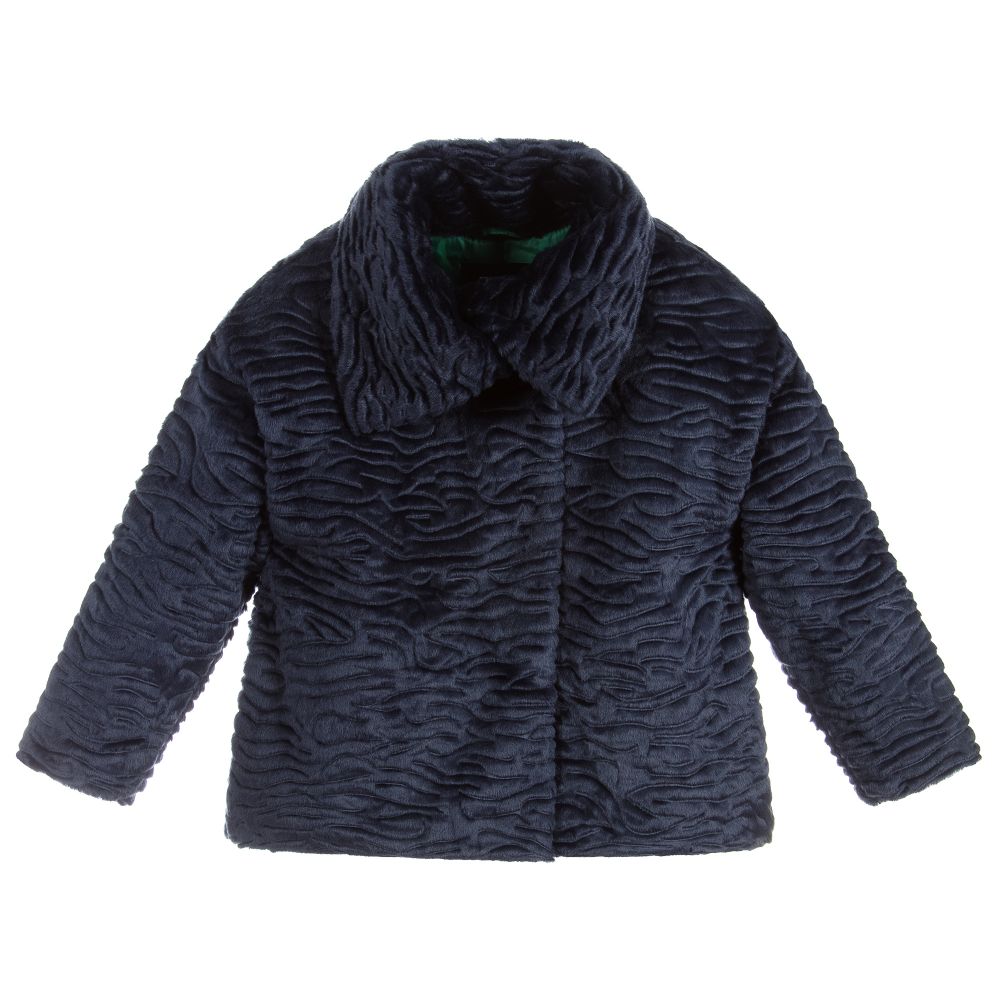 Diesel - Girls Blue Faux Fur Jacket | Childrensalon