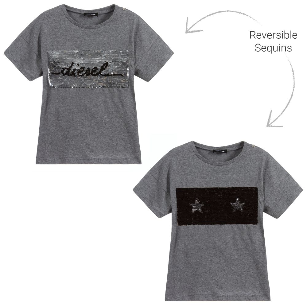 Diesel-Girls Grey Cotton T-Shirt | Childrensalon Outlet