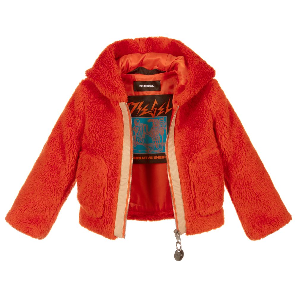 Diesel Girls Orange Faux Fur Jacket