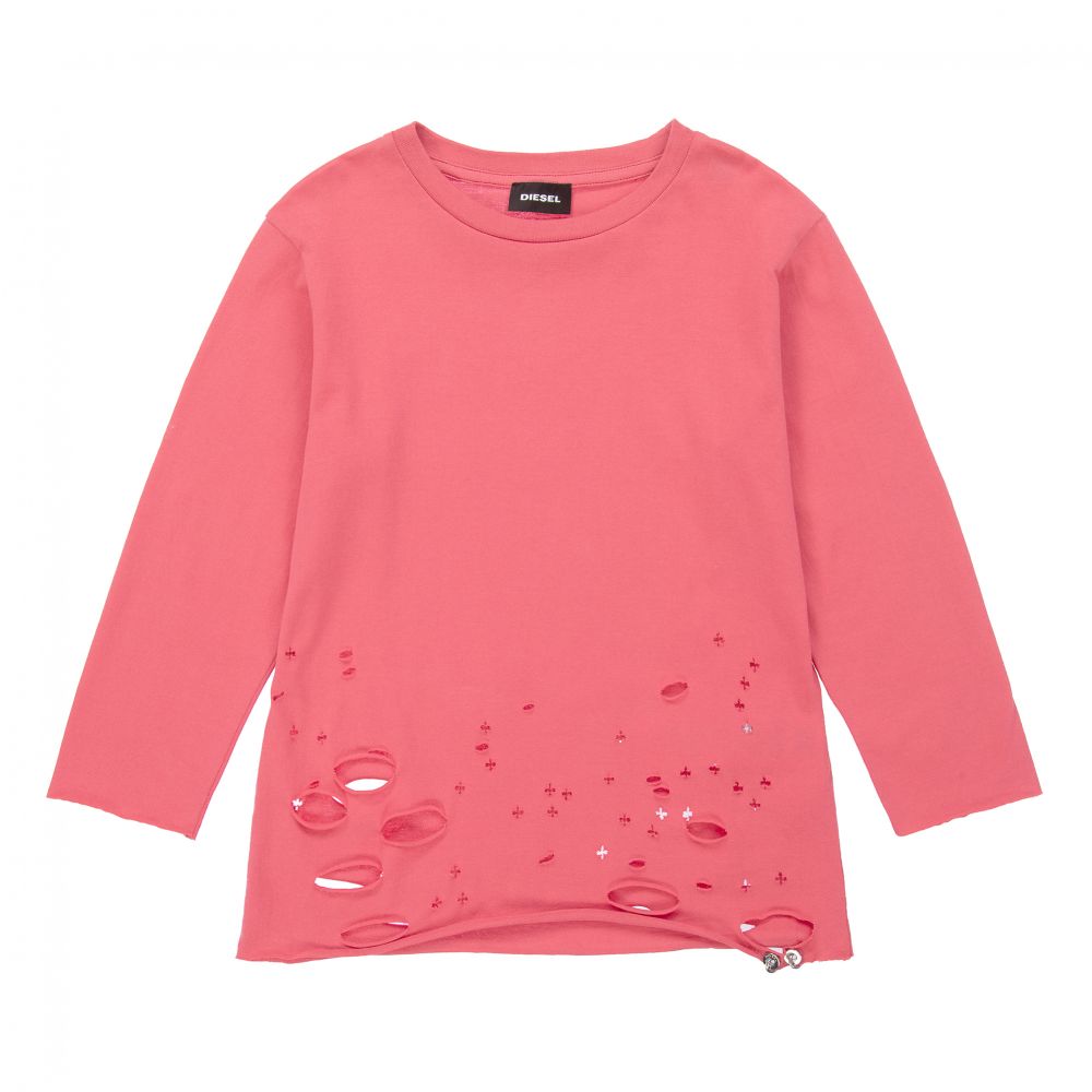 Diesel - Girls Pink Cotton Jersey Top | Childrensalon