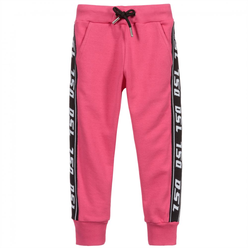 Diesel - Girls Pink Cotton Joggers | Childrensalon