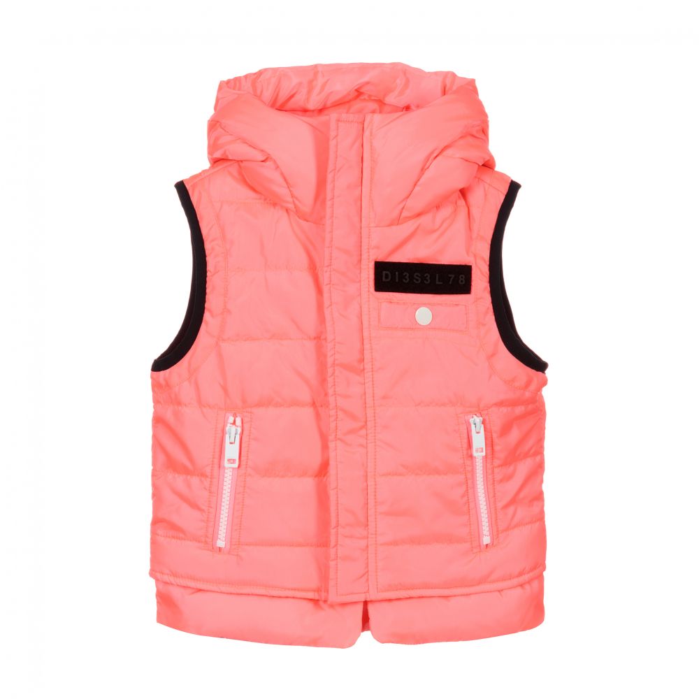 Diesel - Girls Pink Hooded Gilet Jacket | Childrensalon