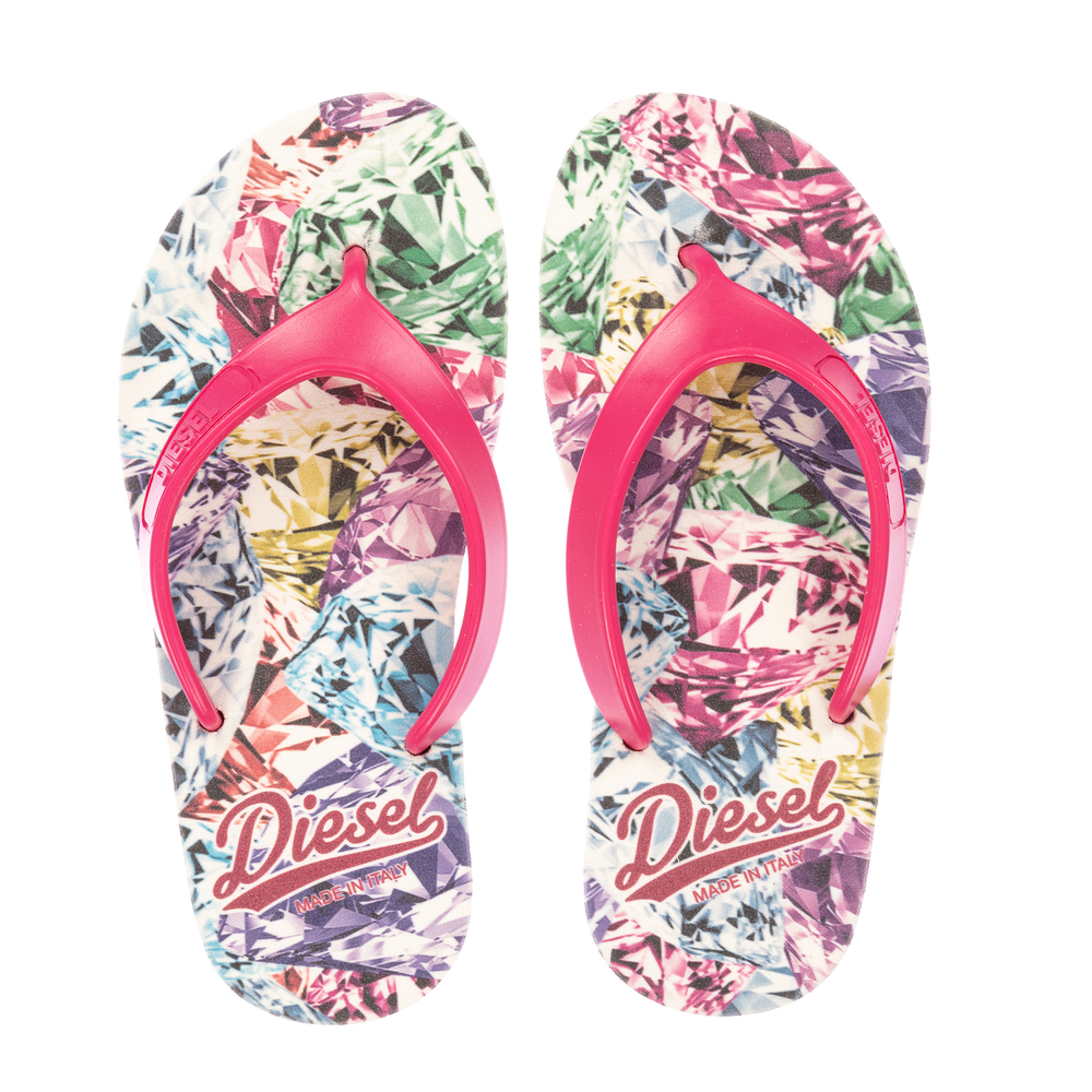 Diesel - Girls Pink Logo Flip-Flops | Childrensalon