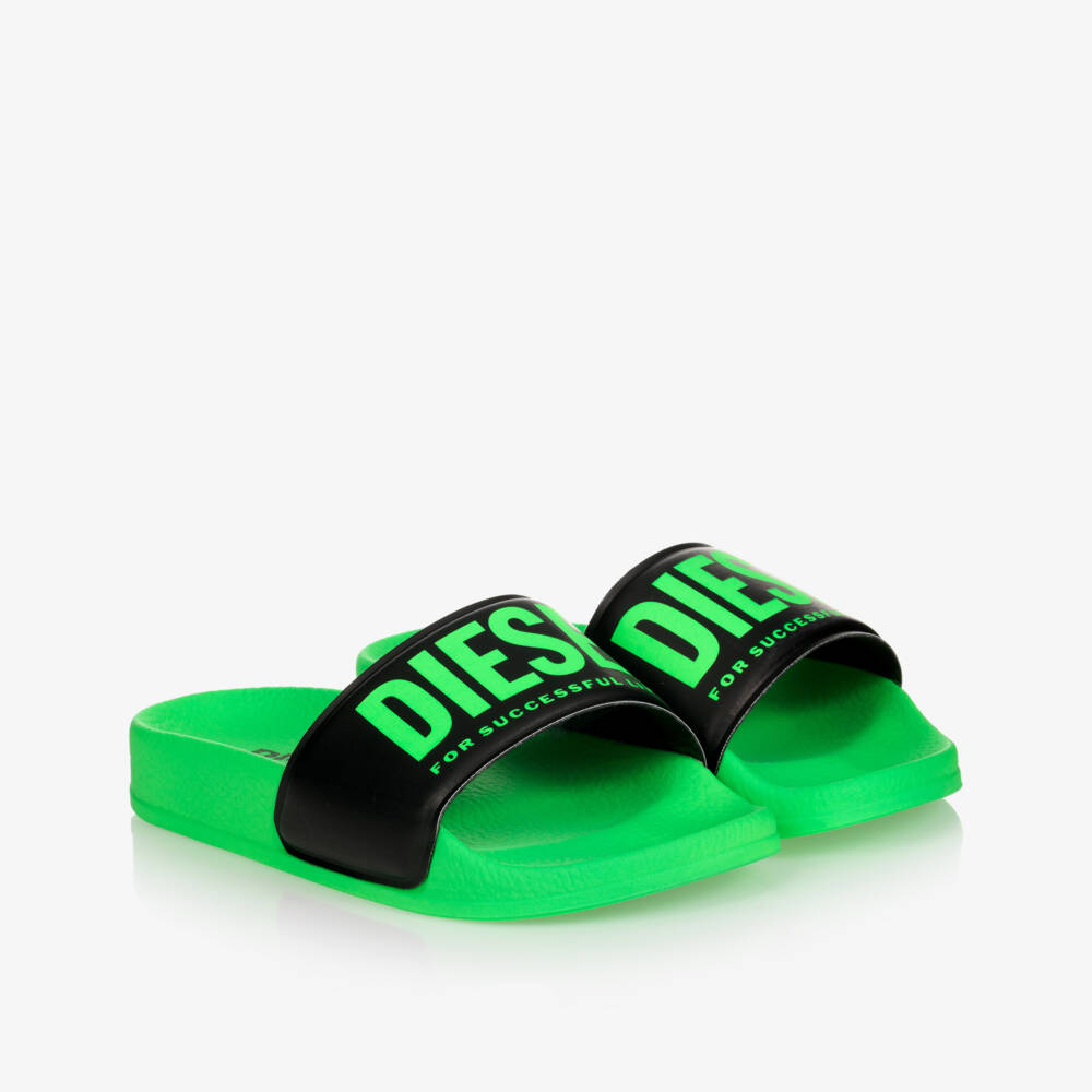 Diesel-شبشب سلايدرز بي في سي لون أخضر وأسود | Childrensalon Outlet