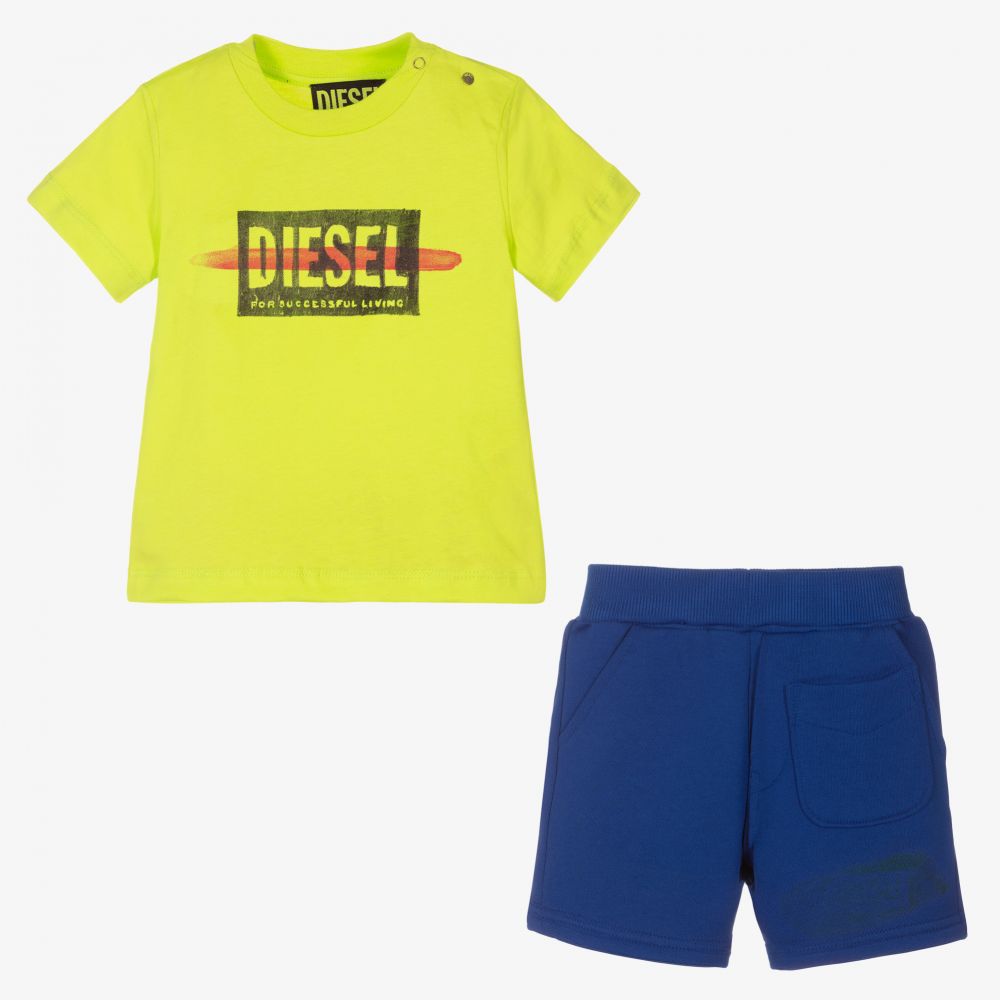 Diesel-Green & Blue Cotton Shorts Set | Childrensalon Outlet