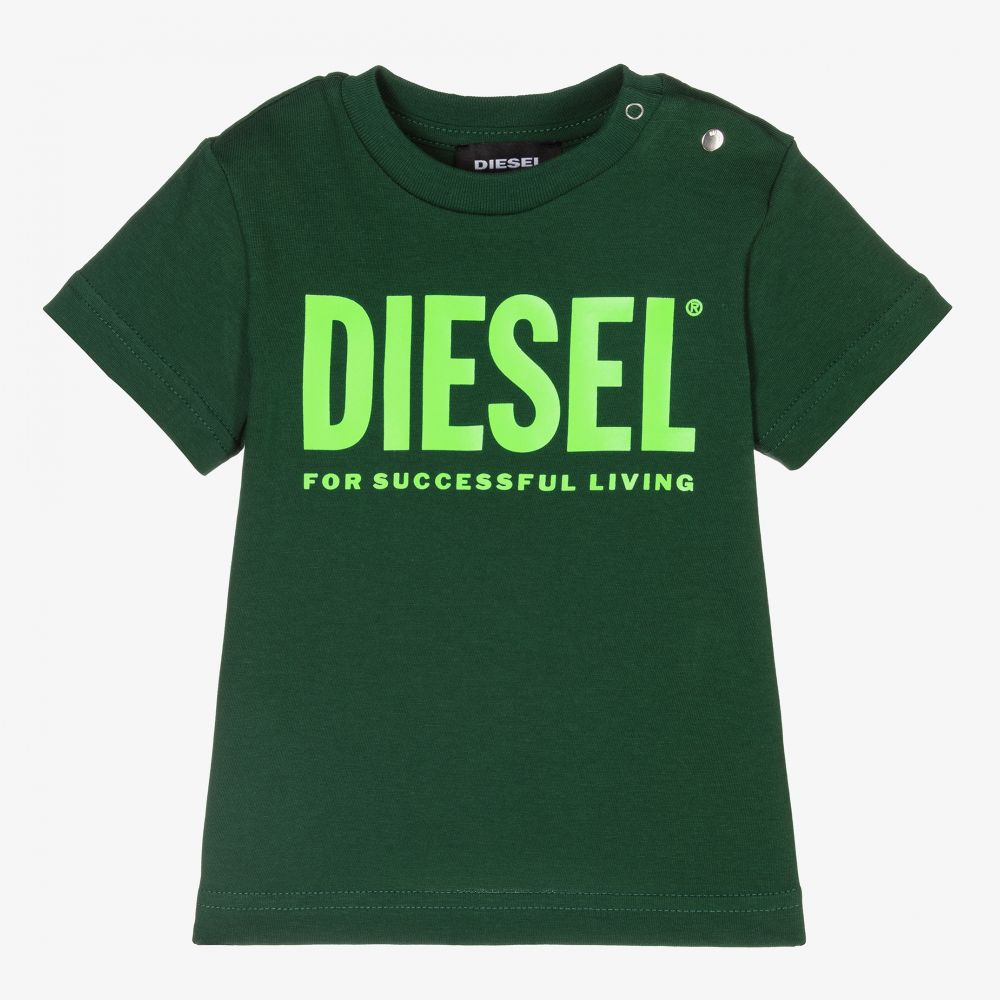 Diesel - تيشيرت قطن لون أخضر داكن للأطفال | Childrensalon