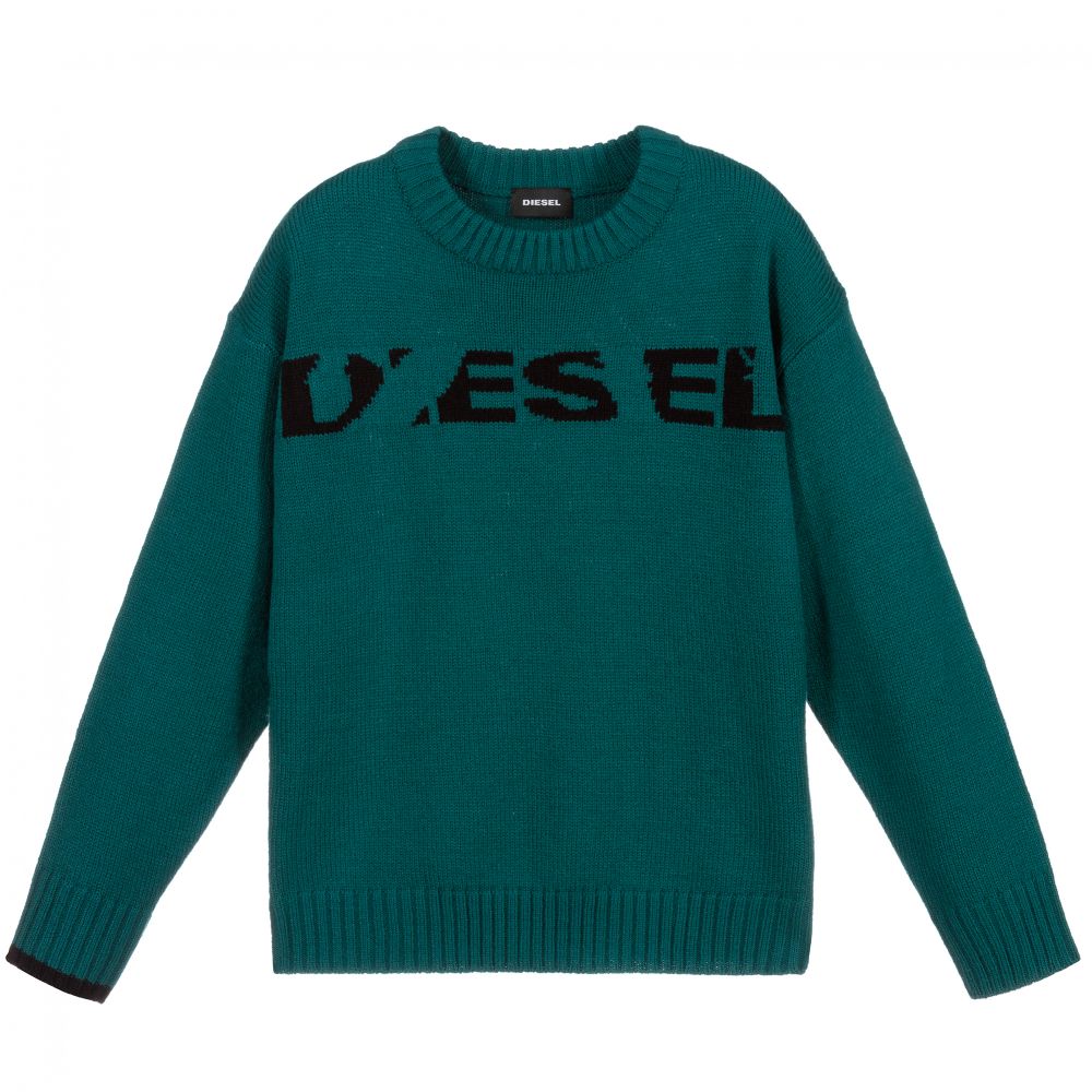 Diesel - Green Wool Knit Logo Jumper | Childrensalon