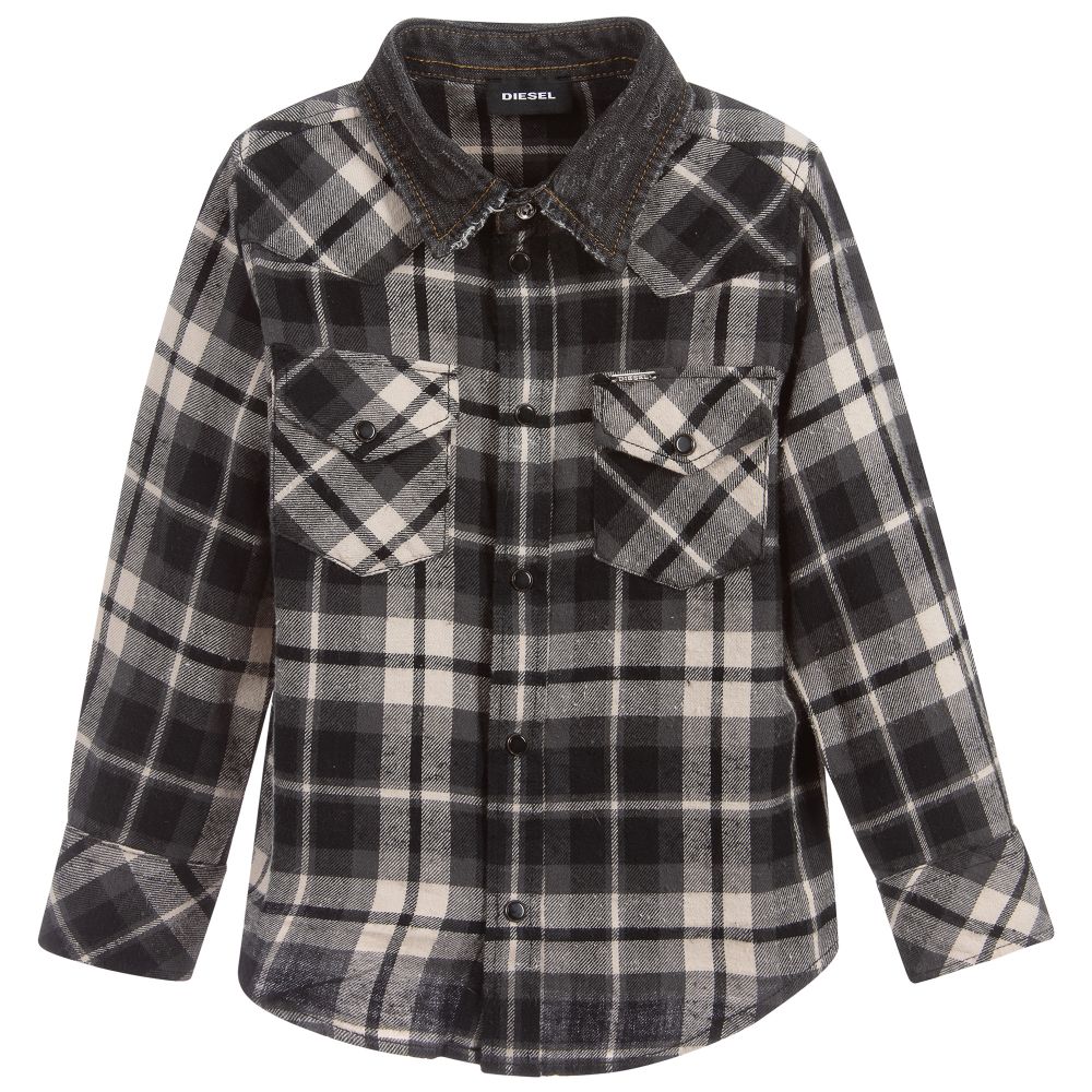 Diesel - Grey & Black Checked Shirt | Childrensalon