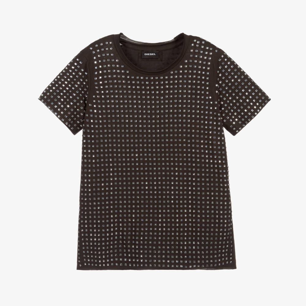 Diesel-Grey Cotton Diamanté T-Shirt | Childrensalon Outlet