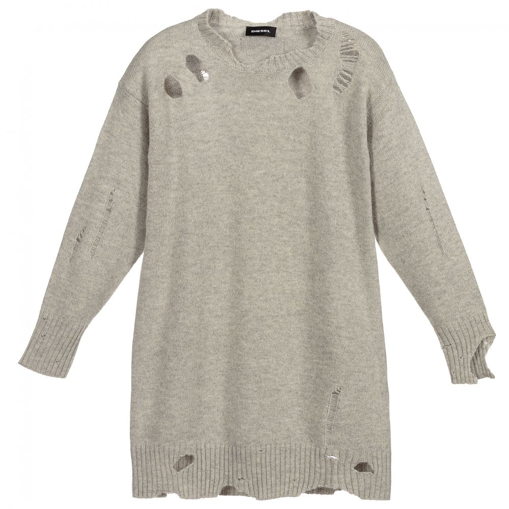 Diesel - Grey Knitted Wool Jumper Dress | Childrensalon