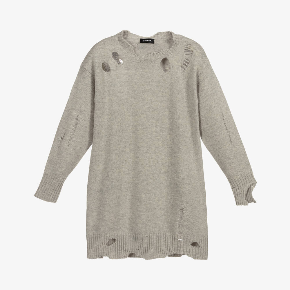 Diesel-Grey Knitted Wool Jumper Dress | Childrensalon Outlet