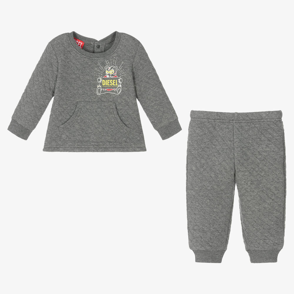 Diesel-Grey Quilted Baby Tracksuit | Childrensalon Outlet