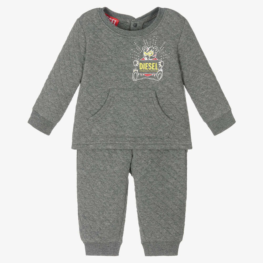 Diesel - Grey Quilted Baby Tracksuit | Childrensalon