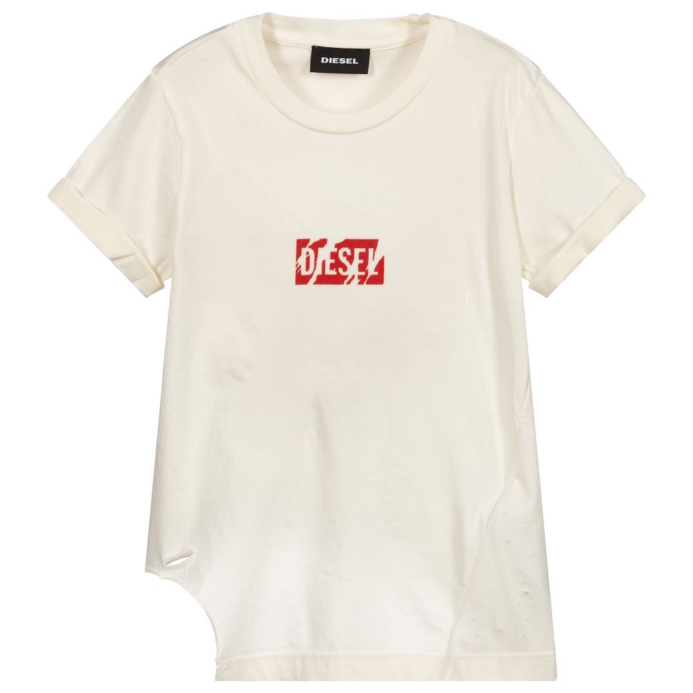 Diesel - Ivory Cotton Logo T-Shirt | Childrensalon