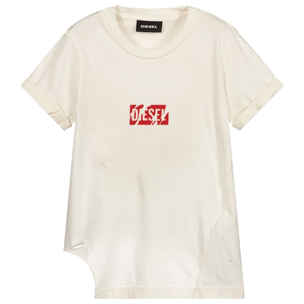Diesel-Ivory Cotton Logo T-Shirt | Childrensalon Outlet