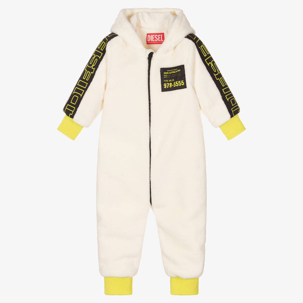 Diesel - Ivory Plush Baby Pramsuit | Childrensalon