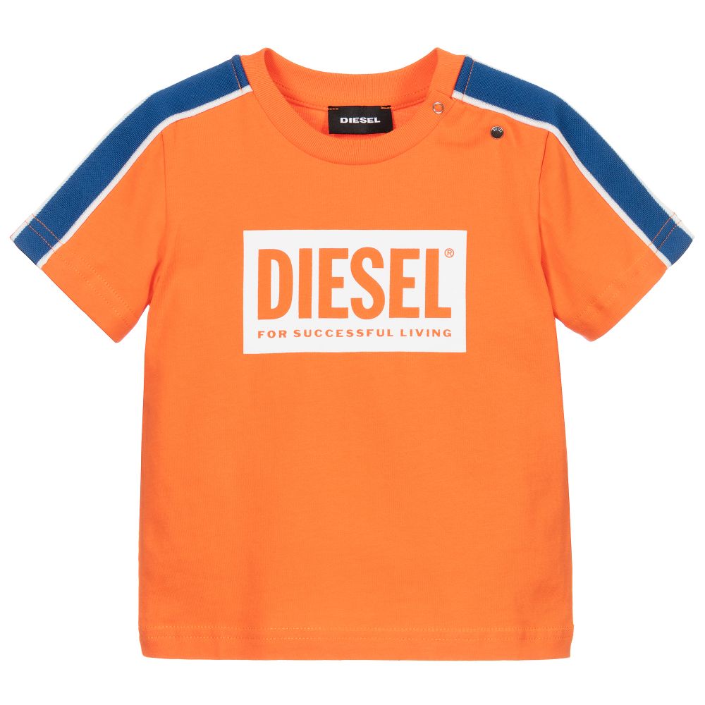 Diesel - Оранжевая хлопковая футболка с логотипом | Childrensalon