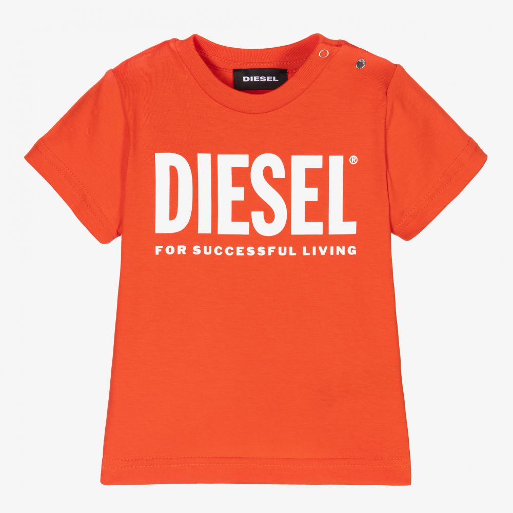 Diesel - Orange Cotton Logo T-Shirt | Childrensalon