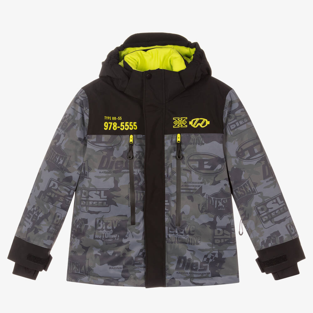 Diesel - Черная лыжная куртка с камуфляжным принтом | Childrensalon