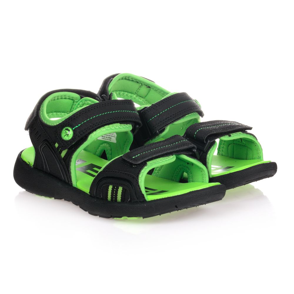 Diesel - Teen Black & Green Sandals | Childrensalon