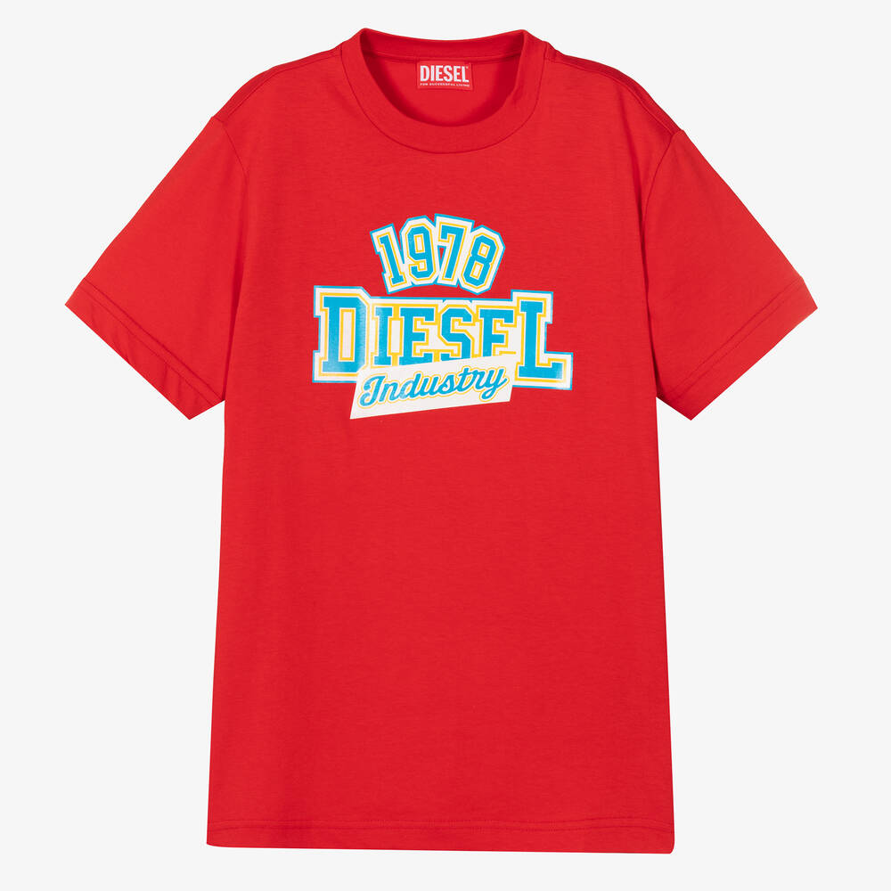Diesel - Teen Boys Red Logo T-Shirt | Childrensalon