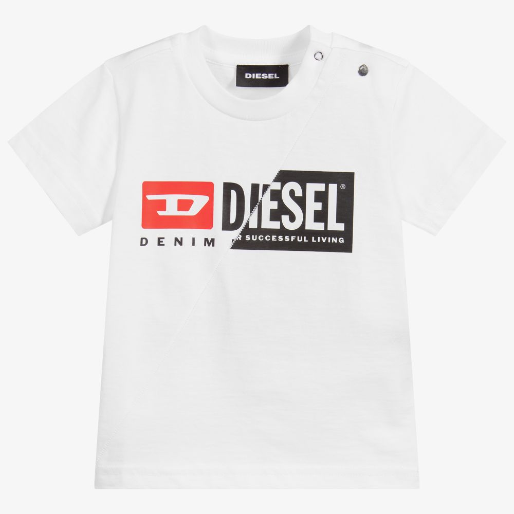 Diesel - White Cotton Logo Baby T-Shirt | Childrensalon