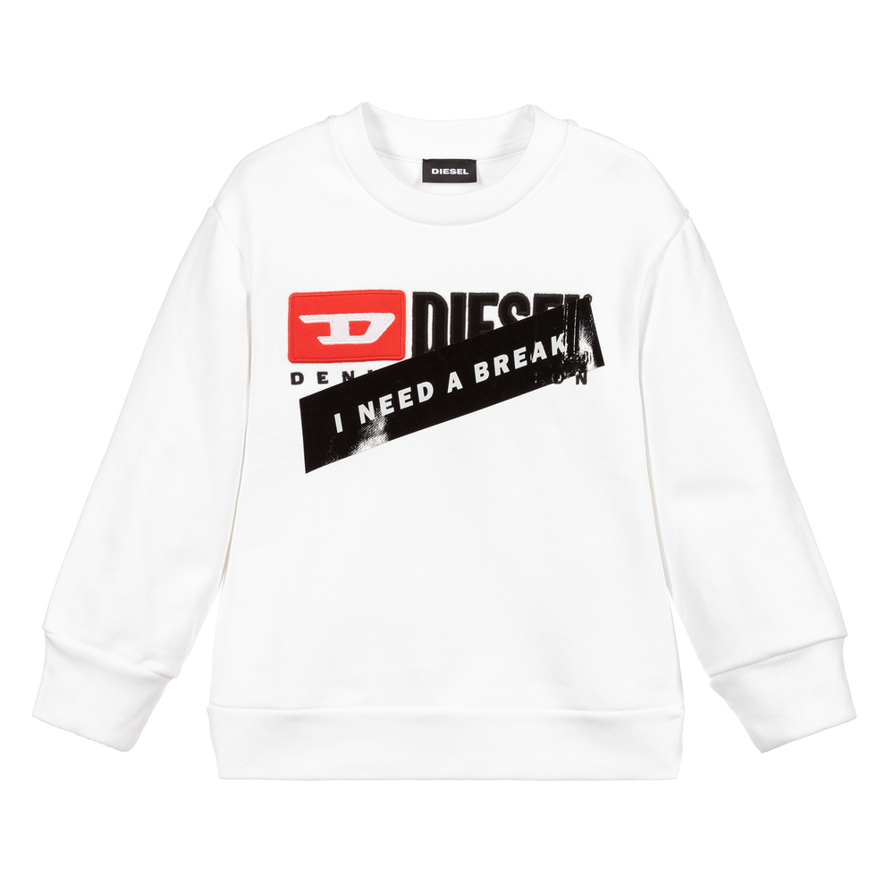 Diesel - White Cotton Logo Sweatshirt | Childrensalon