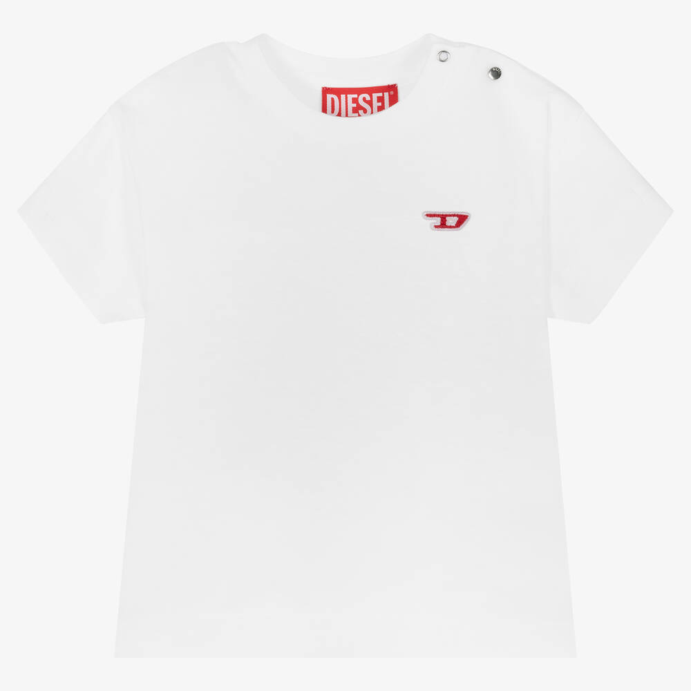 Diesel - White Cotton Logo T-Shirt | Childrensalon