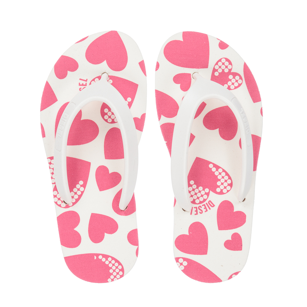 Diesel - White Heart Print Flip Flops | Childrensalon