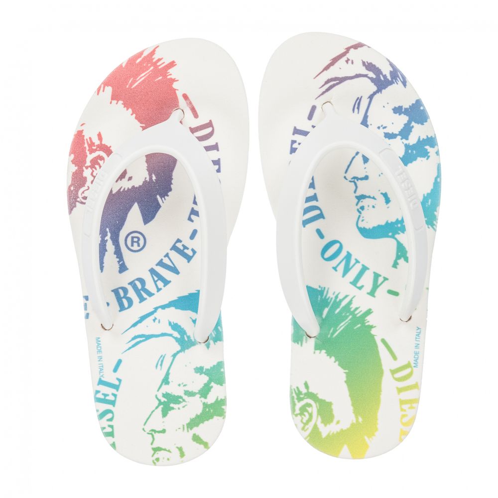 Diesel-White Logo Flip-Flops | Childrensalon Outlet