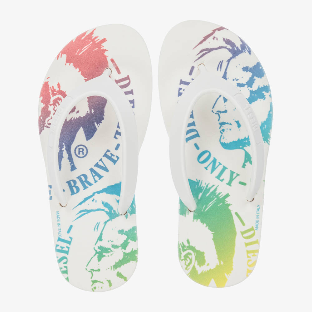 Diesel-White Logo Flip-Flops | Childrensalon Outlet