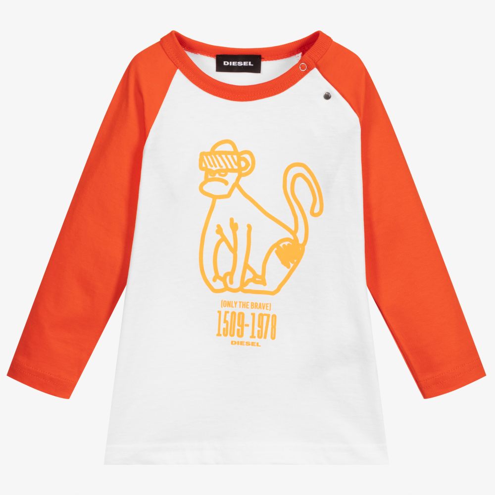 Diesel - White & Orange Cotton Top | Childrensalon