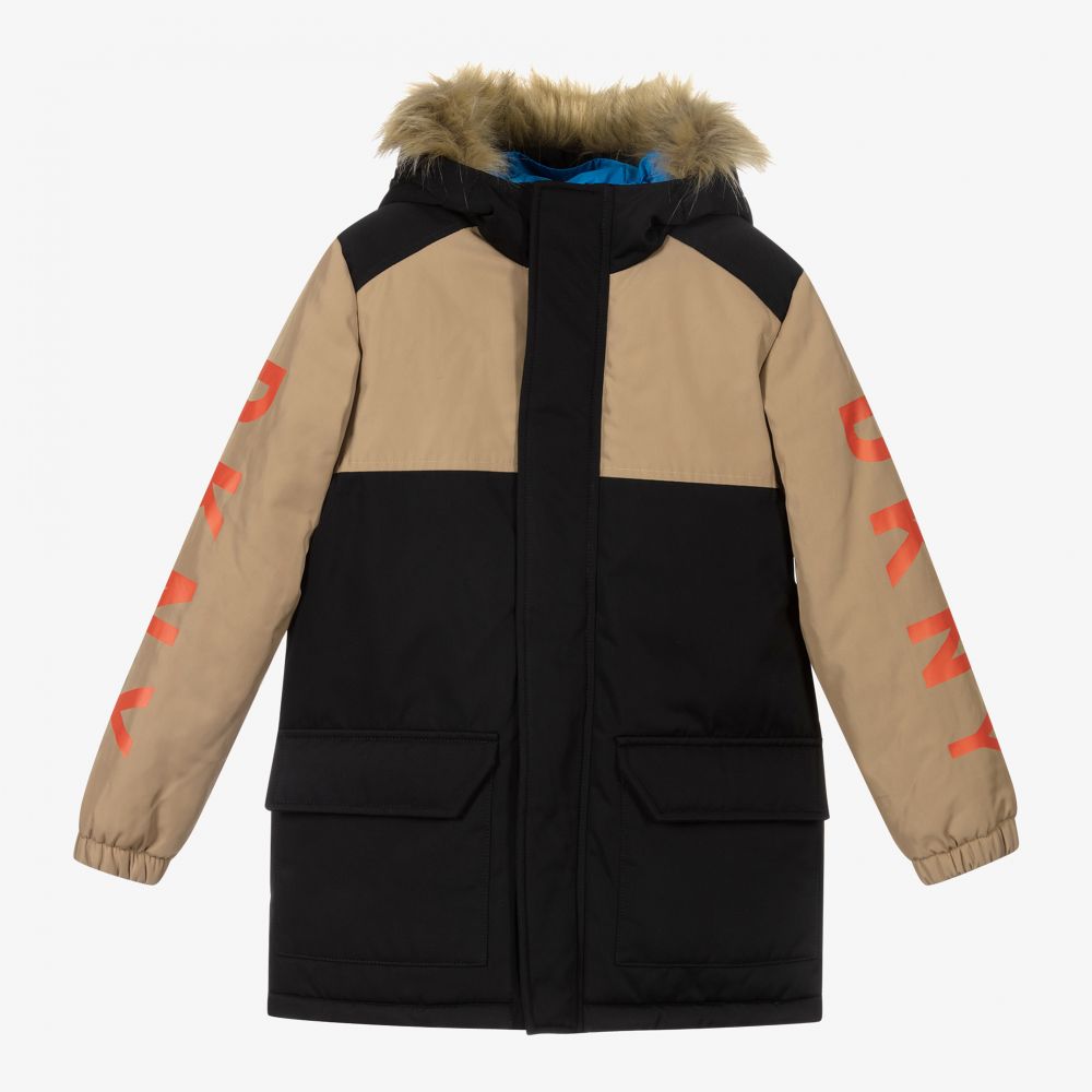 DKNY - Parka beige et noire à capuche | Childrensalon