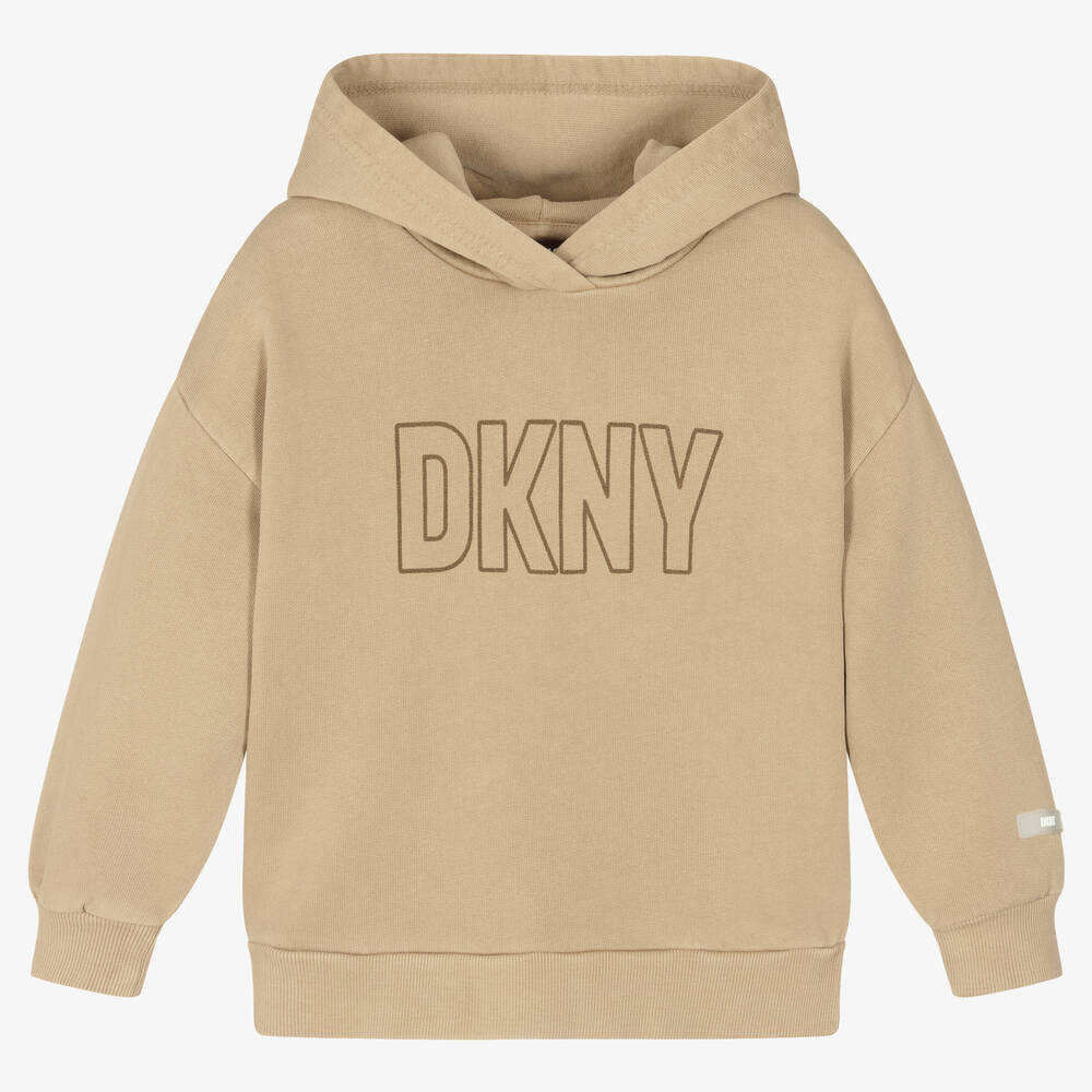 DKNY - Sweat à capuche beige en coton | Childrensalon
