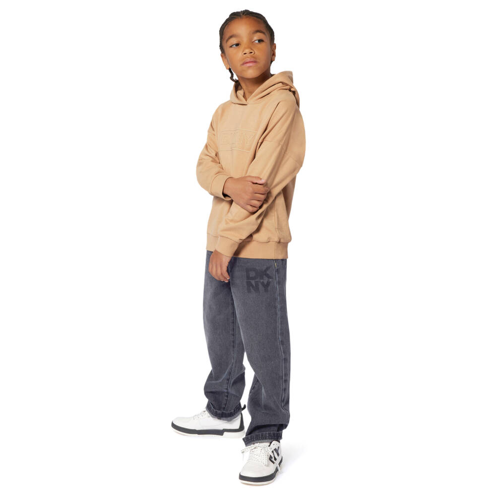 DKNY-Beige Cotton Tonal Logo Hoodie | Childrensalon Outlet