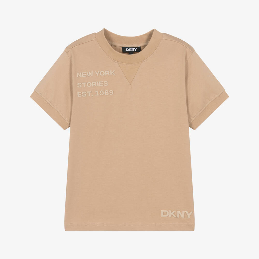 DKNY-Beige Logo Ss Tee | Childrensalon Outlet