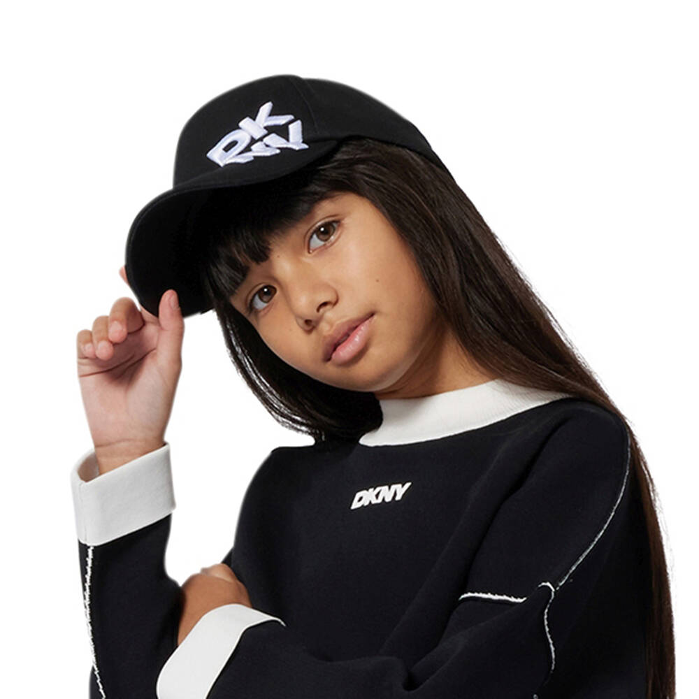 DKNY-Black Cotton Embroidered Logo Cap | Childrensalon Outlet