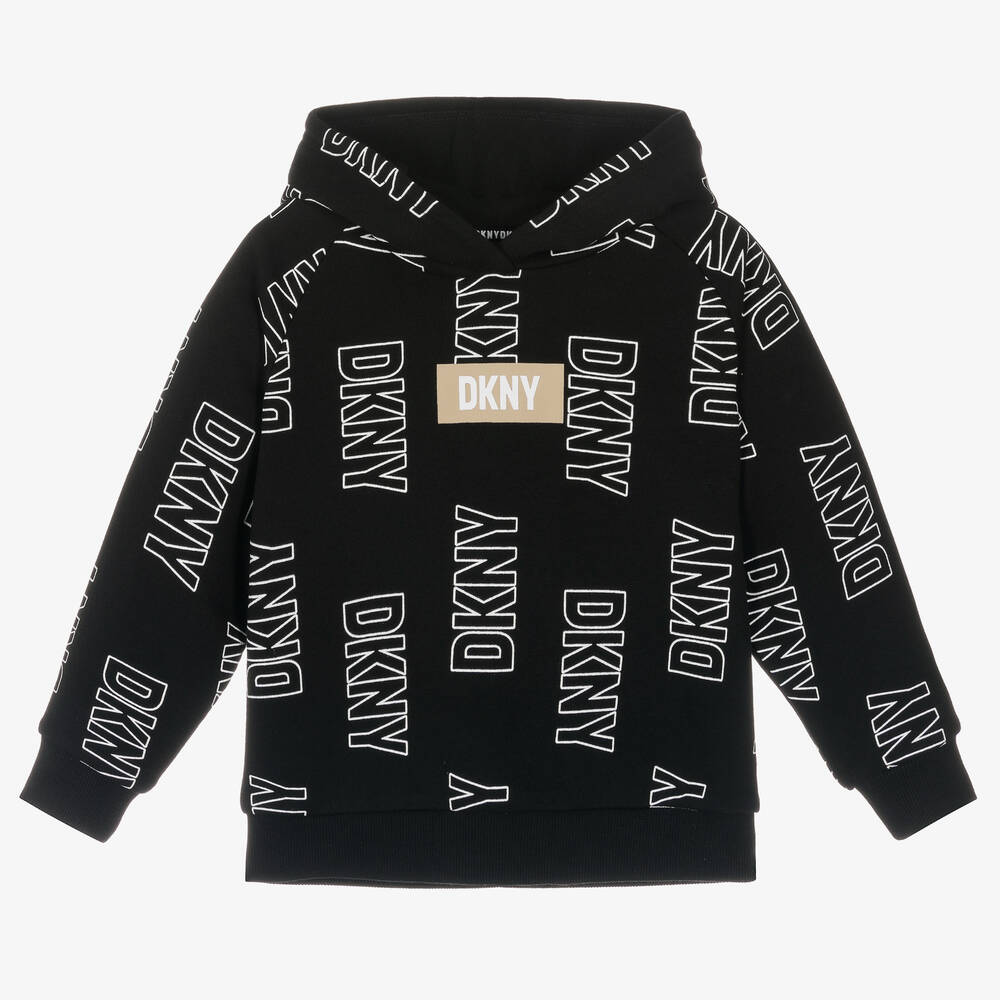 DKNY - Sweat à capuche noir en coton | Childrensalon