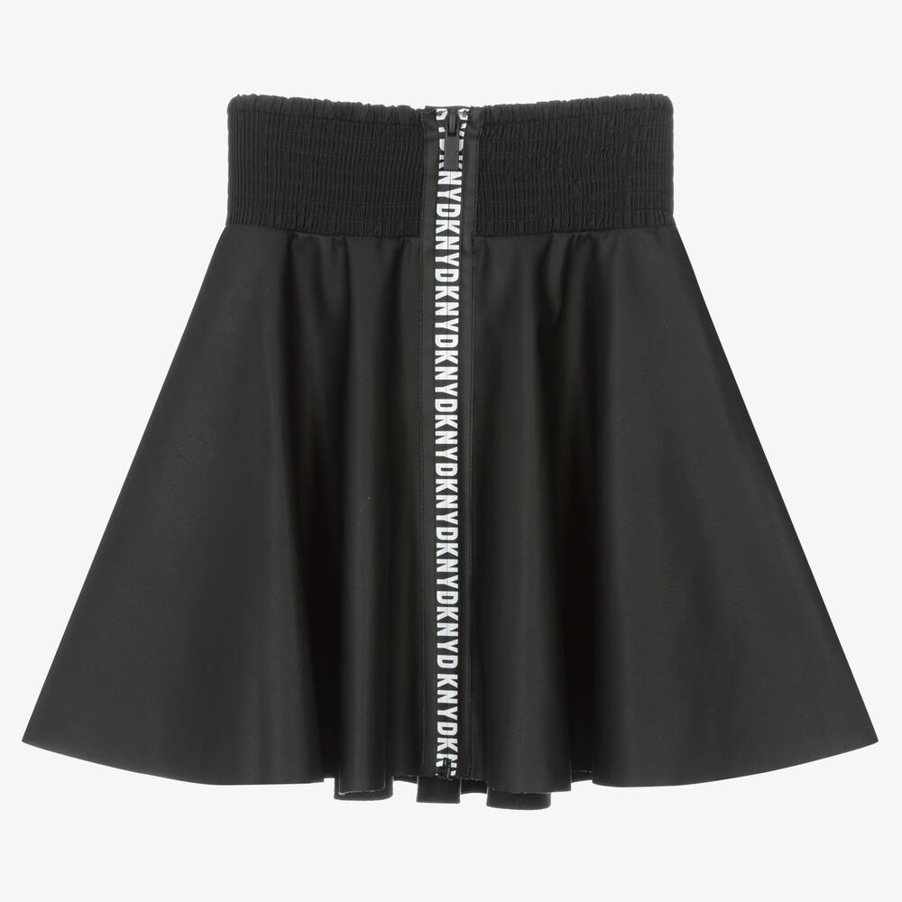 DKNY - Black Faux Leather Logo Skirt | Childrensalon