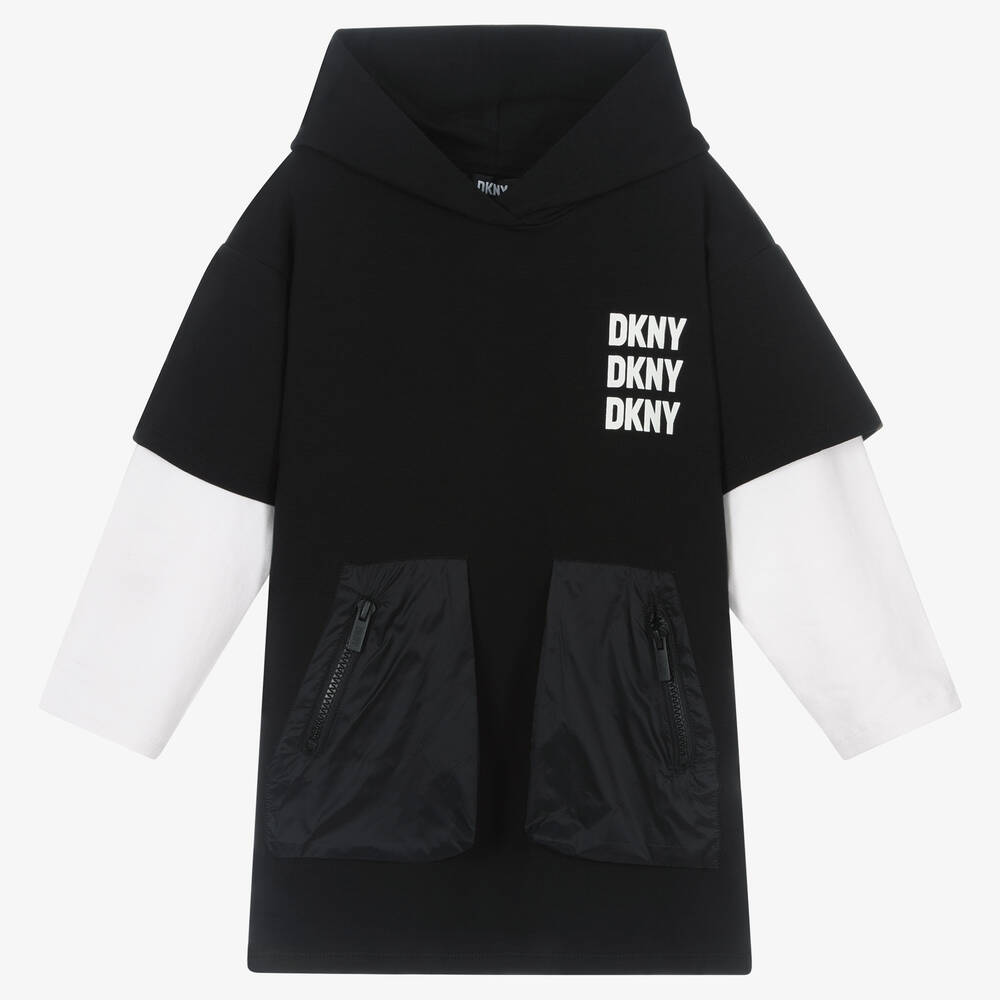 DKNY - Black Hooded Logo Dress | Childrensalon
