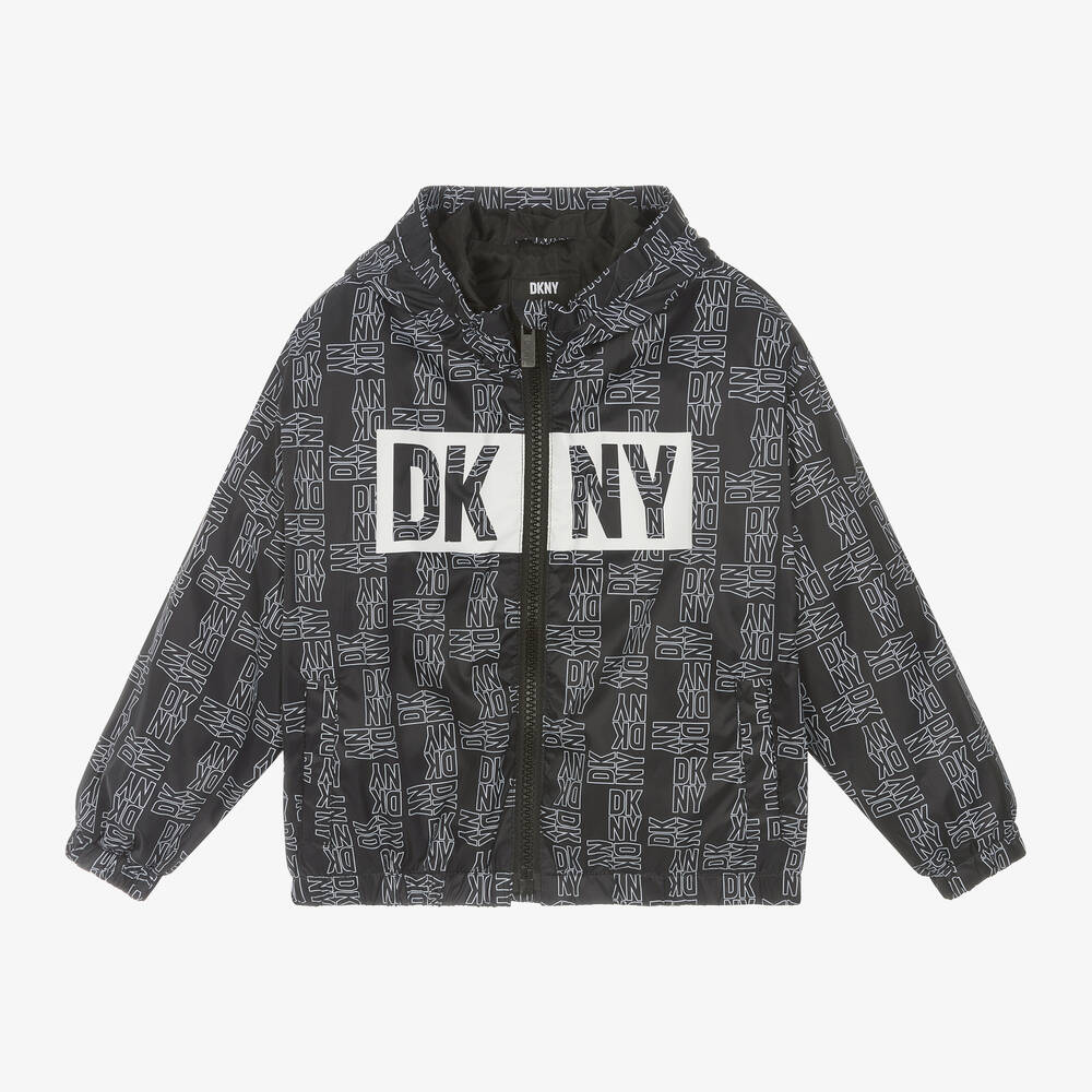 DKNY-Black Hooded Windbreaker Jacket | Childrensalon Outlet