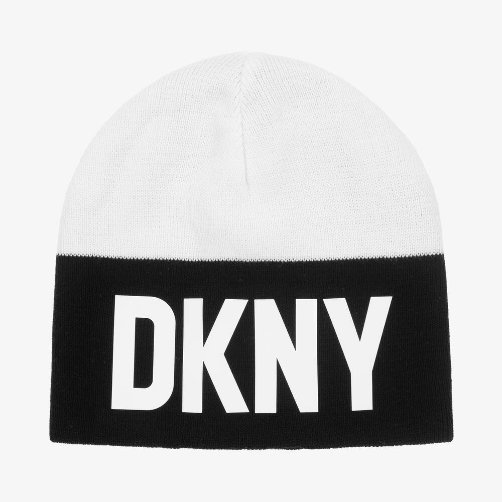 DKNY - قبعة بوجهين قطن لون أسود وعاجي | Childrensalon