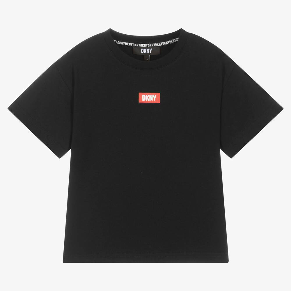 DKNY - Black Logo Cotton T-Shirt | Childrensalon