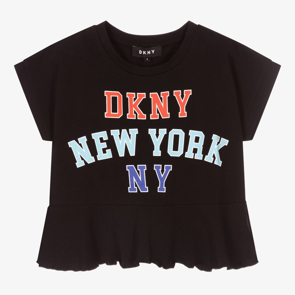 DKNY - توب قطن عضوي جيرسي لون أسود للبنات  | Childrensalon