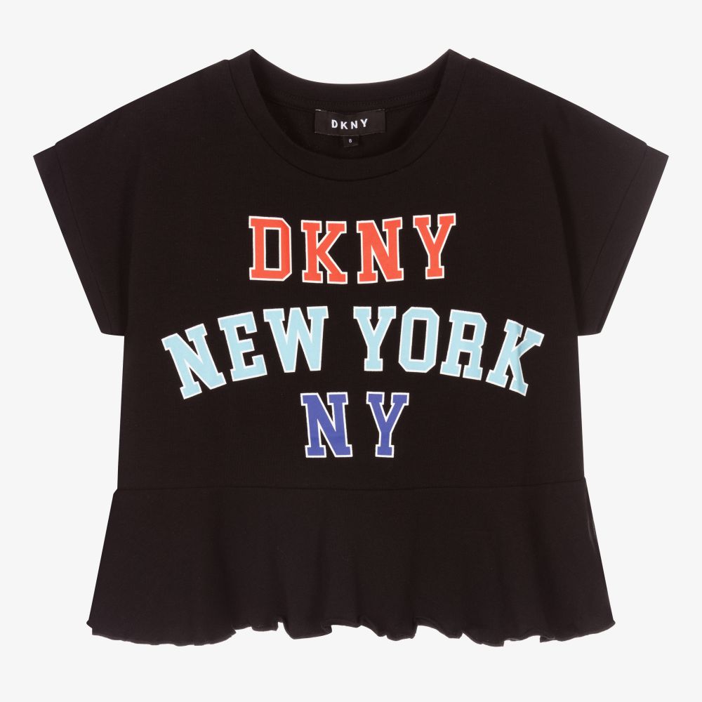 DKNY-Black Organic Cotton Logo Top  | Childrensalon Outlet