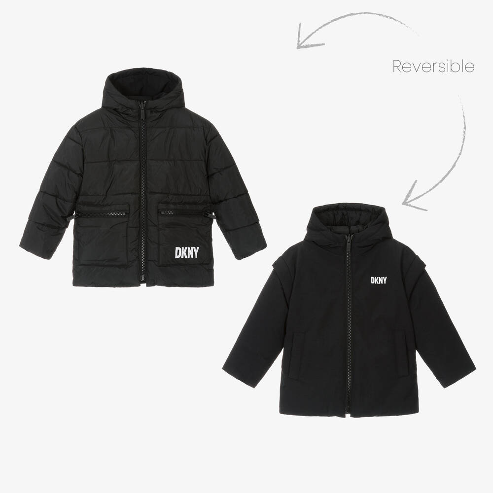 DKNY - Doudoune noire réversible à capuche | Childrensalon