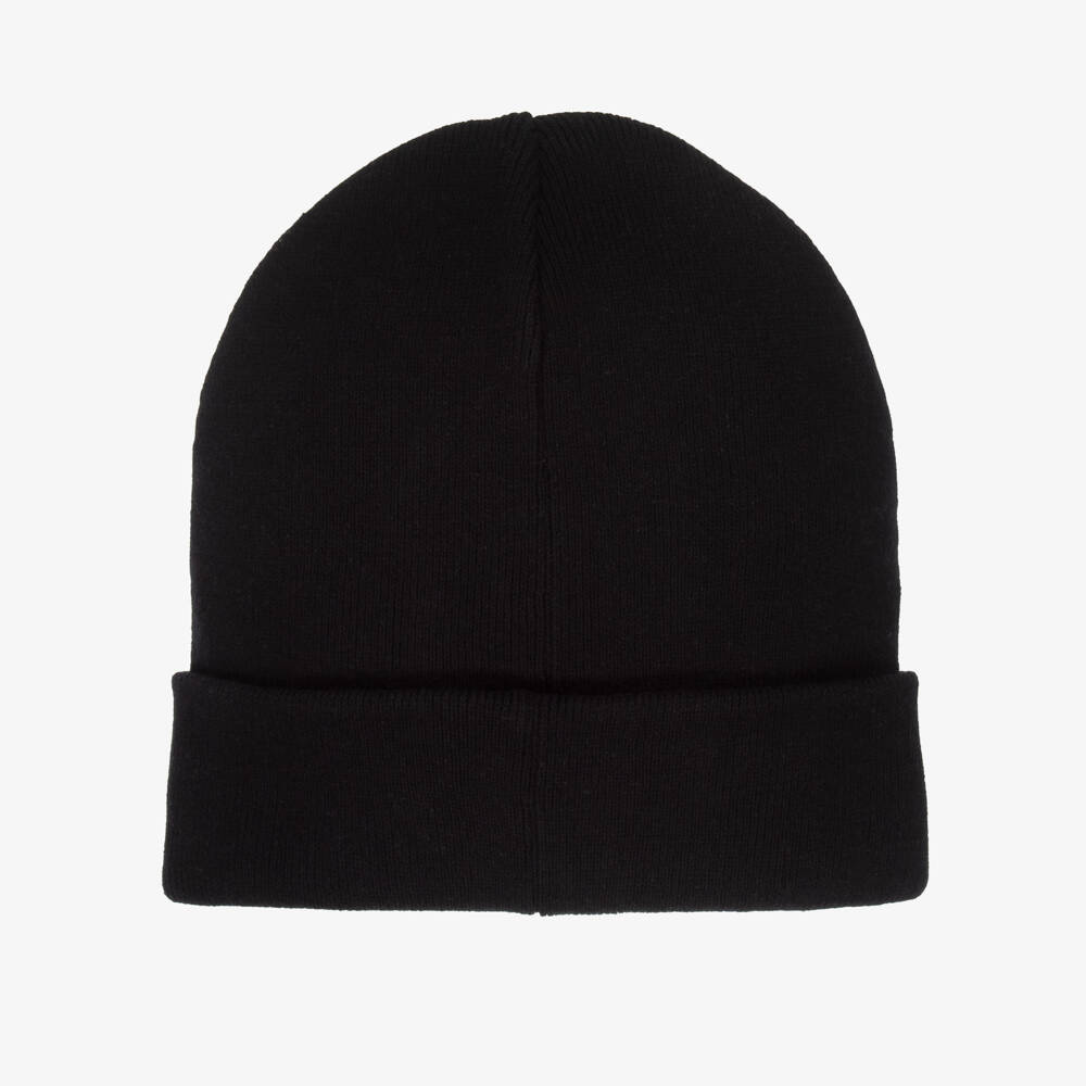 DKNY-Black Ribbed Cotton Knit Beanie | Childrensalon Outlet