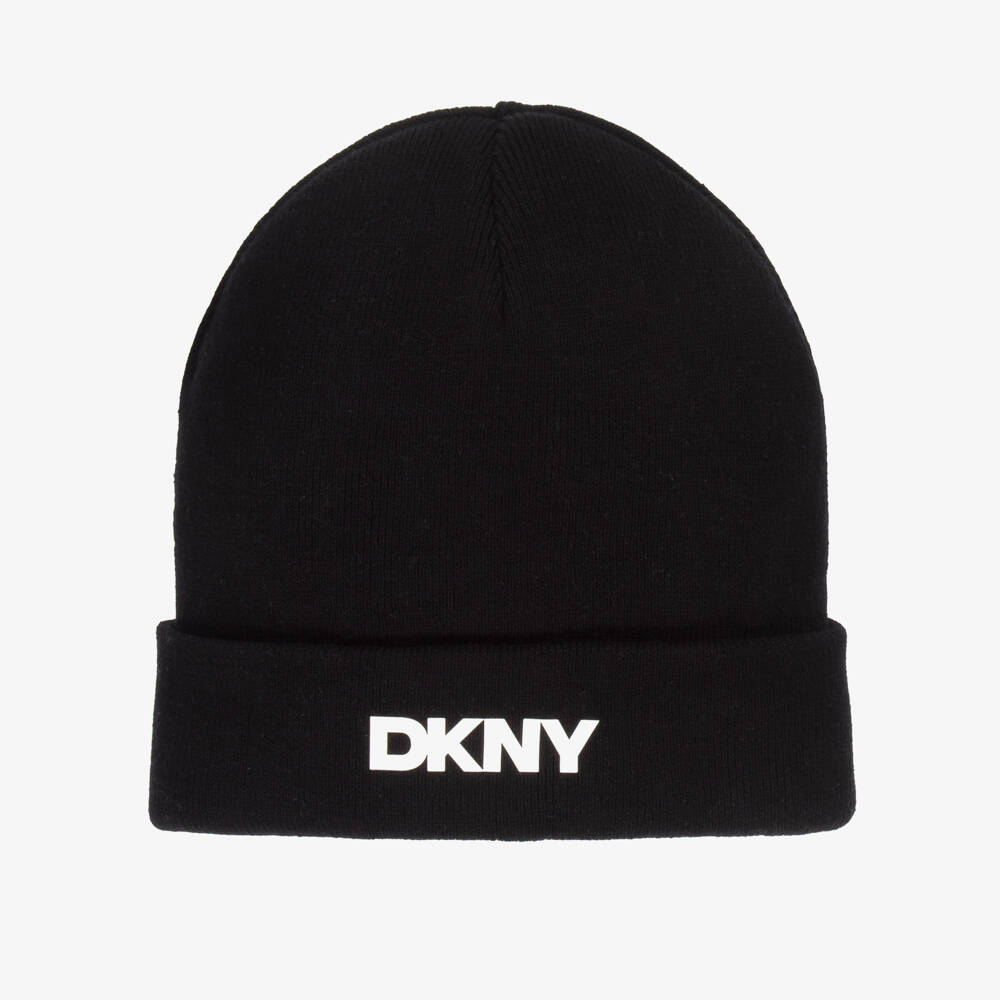 DKNY-Black Ribbed Cotton Knit Beanie | Childrensalon Outlet
